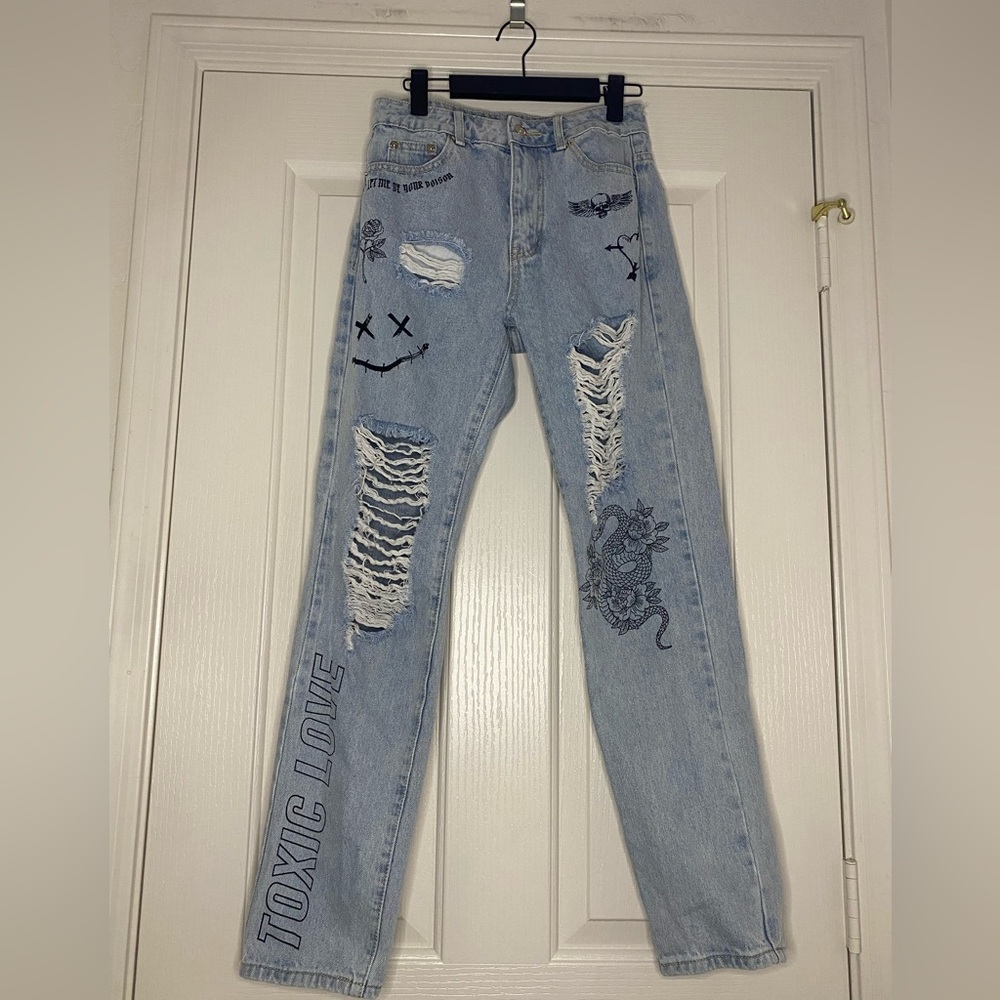 ‼️RARE‼️ Adika Tattoo Blue Ripped Jeans